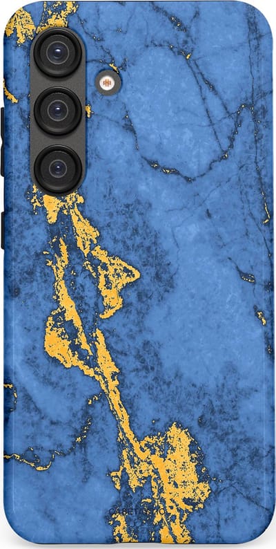 Casetastic hoesje geschikt voor Samsung Galaxy S25 - Dubbellaagse bescherming - Koninklijk Marmer - Fashion Case - Blauw Goud
