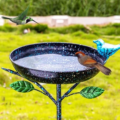 Metalen vogelbad met tuinstok - Lichtgewicht, afneembaar en roestvrij voor tuin en terras