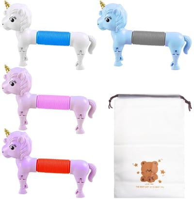 Dailygoods- Speelgoed 4 Stuks - Telescopisch Speelgoed - Speelgoedgeheugentas - Duurzaam Plastic - Reisspeelgoed - Geschikt Voor Kinderen - Speelgoedset