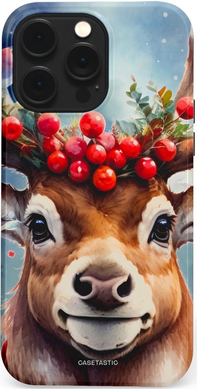 Casetastic hoesje geschikt voor Apple iPhone 14 Pro Max - MagSafe - Dubbellaagse bescherming - Rudolph het Kerst Rendier - Fashion Case - Zilver Taupe Donkergrijs Perzik