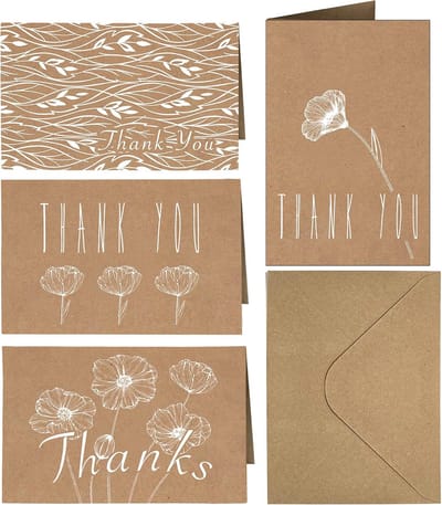 4x6 Bedankkaartjes Set - 20 Stuks Kraftpapier - Blanco & Diverse Designs met Enveloppen