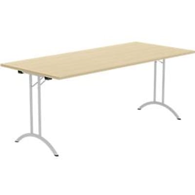 Schäfer Shop Select klaptafel, rechthoekig, dubbel T-poot frame, speciaal klapbeslag & vloercompensatie, B 1800 x D 800 x H 720 mm, ahorn decor/aluzilver