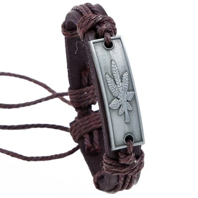 Fako Bijoux® - Leren Armband - Leder - Plate Weed - Bruin