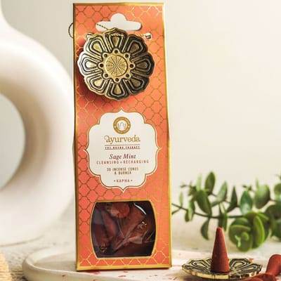 Song of India - Song of India - Ayurveda Incense cones with Metal hanging burner - Sage Mint (Kapha) - 20 stuks