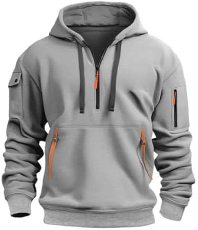 MakingDa Herenhoodie met kwart rits, fleece trui met ritszakken en trekkoord, lange mouwen, trainingspak-top met manchetten, capuchon en losse pasvorm, klassieke modieuze trui voor werk en vrije tijd