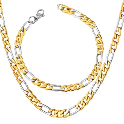 Figaro Ketting + Armband Set - Zilver / Goud kleurig - 6mm - Kettingen Armbanden Heren Dames - Papa Cadeau Voor Mannen - Vaderdag