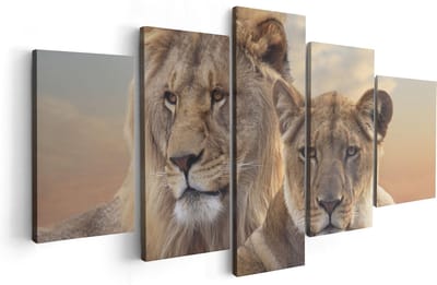 Artaza Canvas Schilderij Vijfluik Leeuw En Leeuwin - 100x50 - Foto Op Canvas - Canvas Print
