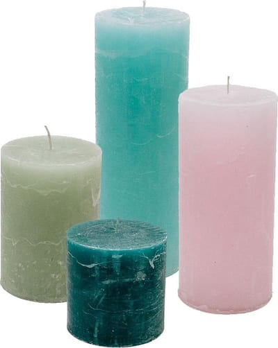 Cactula set van 4 stompkaarsen in Frisse Lente kleuren Mint, Lichtgroen, Lichtroze en Petrol Blauw