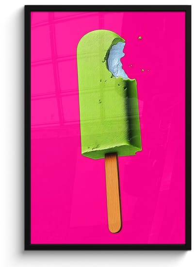 Poster in lijst - Fotolijst 60x90 cm - Posters - Ijsje - Stokje - Minimalistisch - Groen - Posterlijst zwart - Decoratie - Wanddecoratie woonkamer - Muurdecoratie slaapkamer
