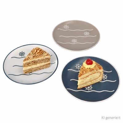 6-delig set taartbordjes met stuurwiel 2x beige, blauw & wit van keramiek – Q75600710