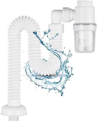 Flexibele afvoerbuis 1/4 inch, ruimtebesparende sifon, geurafsluiter, verstelbare sifon en vervangbare afvoerleiding voor efficiënte afwatering