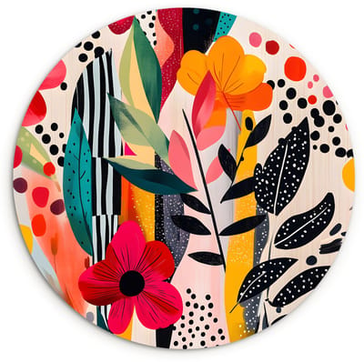 WallCircle® Wandcirkel 120x120 cm - Muurcirkel Bloemen - Bladeren - Abstract - Kleurrijk - Muurdecoratie woonkamer - Wanddecoratie slaapkamer - Kamer decoratie accessoires - Ronde schilderijen XXL