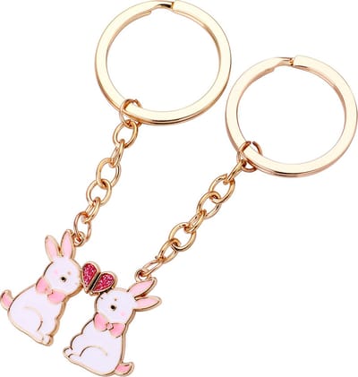 Bixorp Friends Konijntjes BFF Sleutelhanger voor 2 Goudkleurig met Hartje - Magnetische Sleutel hanger Vriendschap Cadeau