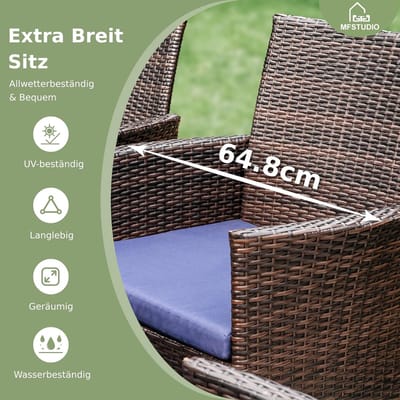 Rotan Tuinmeubelset 6 Personen met Rechthoekige Tafel 152x96x71 cm – Weerbestendig Stalen Frame met E-Coating & Comfortabele PE Rotan Stoelen – Voor Binnen en Buiten – Nicolehome