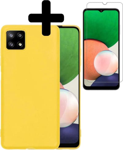 Hoesje - Met Screenprotector - Geschikt voor Samsung Galaxy A22 5G - Sterk & Shockproof - Back Cover - Siliconen Case - Telefoon Hoes - Telefoonhoesjes - Geel