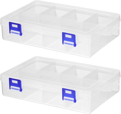 Doorzichtige plastic opbergdozen - 2-stuks - plastic opbergdozen met 8 compartimenten - rechthoekige opbergcontainer voor schroeven en kralen