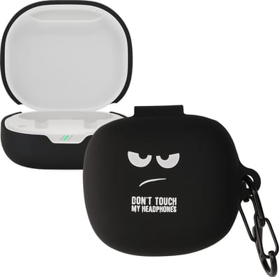 kwmobile Hoes geschikt voor JBL Wave 300 TWS - Siliconen cover voor oordopjes in wit / zwart / zwart - Don't Touch My Headphones design