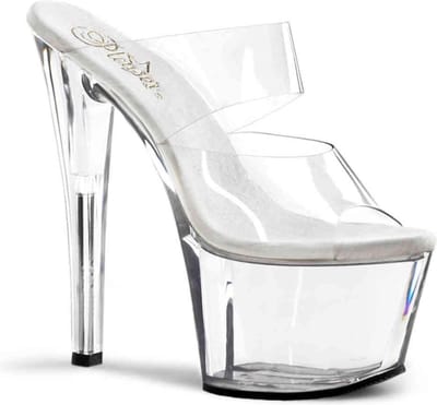 Pleaser - SKY-302 Muiltjes - Paaldans schoenen - 35 Shoes - Transparant/Zilverkleurig