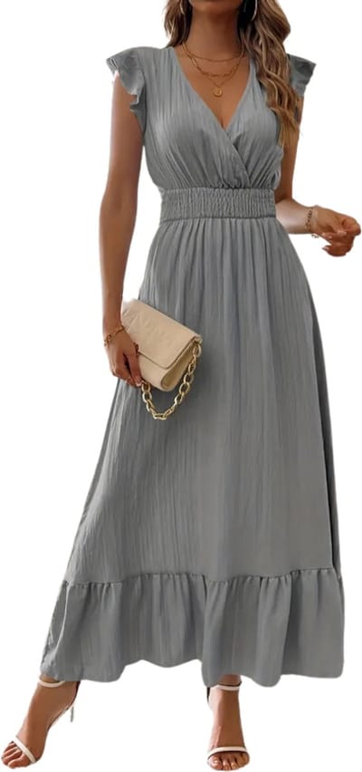 Livano Zomerjurk Dames - Zomerjurken - Volwassen - Jurk - Ibiza Stijl - Sundress - Grijs - Maat S