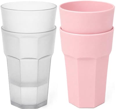 Plasticforte onbreekbare drinkglazen - 8x stuks - kunststof/plastic - mix van twee kleuren - 520 ml - 13 cm