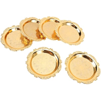 6 Pièces Assiette à Apéritif Métal Sculpture à la Main Décorative 9cm Assiette Dorée pour Réunion Fête