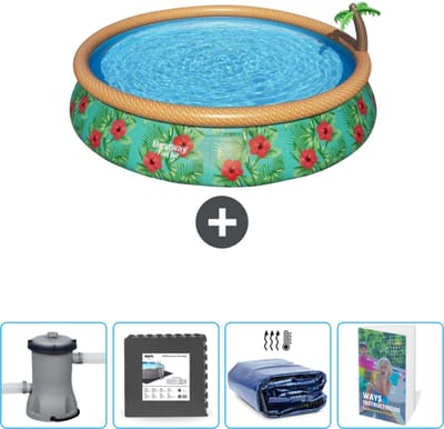 Bestway Rond Opblaasbaar Fast Set Zwembad - Paradijsprint - 457 x 84 cm - Inclusief Pomp Vloertegels - Solarzeil - Zwembadgids
