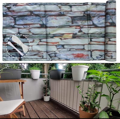 Balkonscherm, inkijkbescherming, balkonomspanningen, 85 x 950 cm, balkonomranding, per meter in de tuin, waterdicht, windbestendig, uv-bescherming, voor tuin, terras, met kabelbinders, touw, steenbloem 1