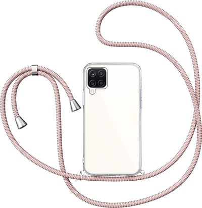 Hoesje met Koord geschikt voor Samsung Galaxy A12 - Back Cover Siliconen Case Transparant Hoes Roségoud