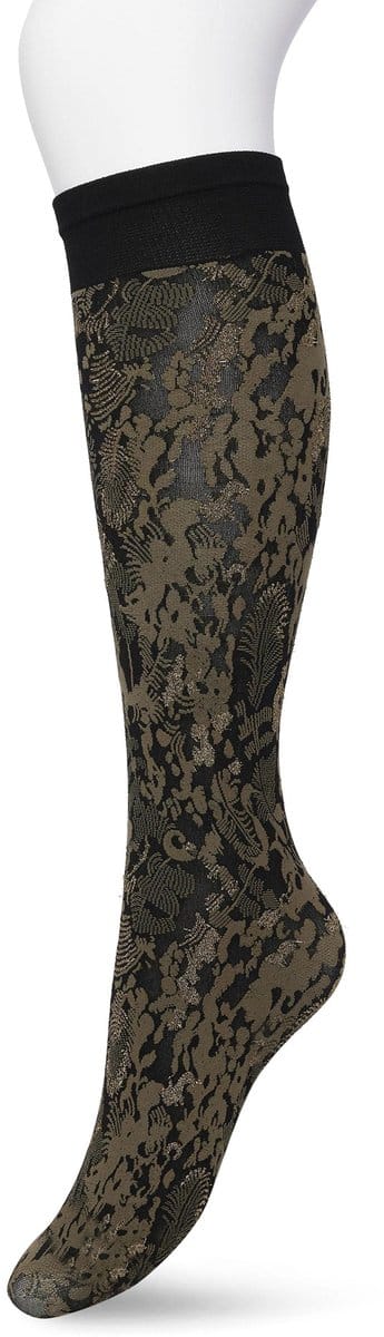 Bonnie Doon Dames Panty Kniekous met Bloemen maat 36/42 Donker Groen - Luxe Kniekous met Lurex Glansdraden - Glitters - Botanische Knie Sokken - Pantykousen - Botanical Lurex Knee High - Gladde Naden - Zeer Comfortabel - Ivy Green - BP211508.252