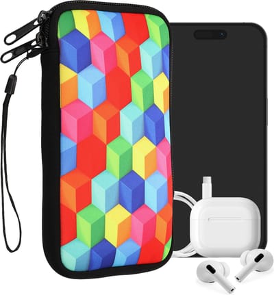 kwmobile hoesje voor smartphones XL - 6,7/6,8" - hoes van Neopreen - regenboogblokken design - meerkleurig - binnenmaat 17,2 x 8,4 cm