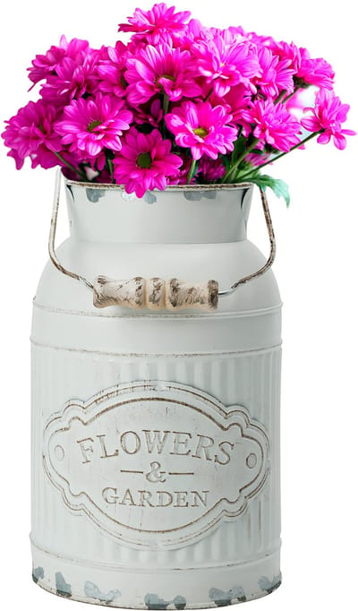 Unyqoos ® Charmante Witte Metalen Bloemenvaas in Vintage Stijl met Houten Handvat voor Landelijke Decoratie