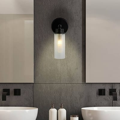Searchlight Imperial wandlamp, zwart, 1-lamp, staal, glas, IP44