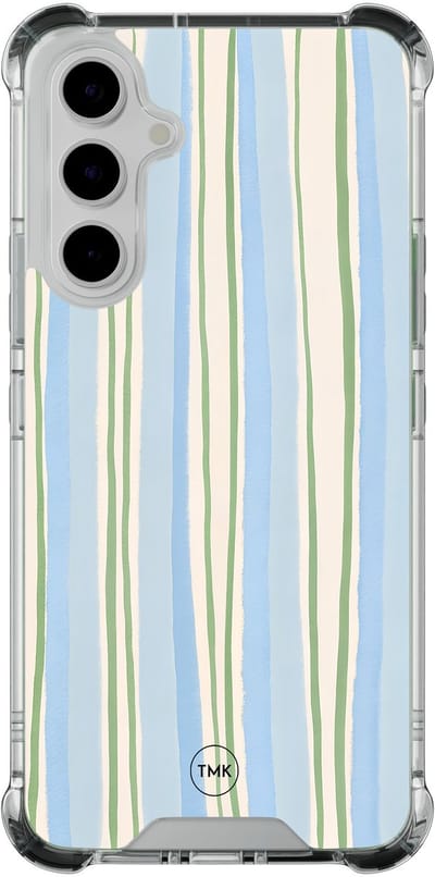 Shockproof hoesje geschikt voor Samsung Galaxy A54 - Pastelblauwe strepen - Schokbestendig - Verhoogde randen - TPU case - Extra Sterke Back Cover - Gestreept - Transparant, Blauw