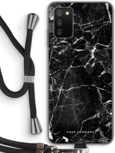 Case Company® - Hoesje met koord geschikt voor Samsung Galaxy A03S hoesje met Koord - Zwart Marmer - Telefoonhoesje met Zwart Koord - Bescherming aan alle Kanten en Over de Schermrand