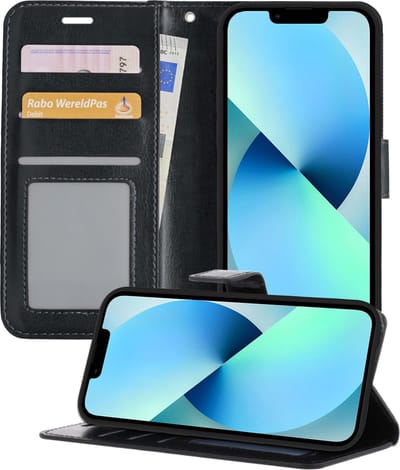 Hoesje - Geschikt voor Apple iPhone 14 - Luxe Bookcase - Walletcase Hoes - Portemonnee - Cover - Telefoonhoes - Zwart