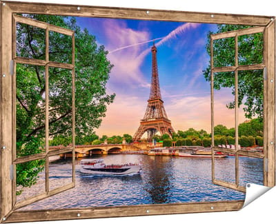Gards Tuinposter Romantische Bomen Tunnel met Roze Anjers - 90x60 cm - Tuindoek - Tuindecoratie - Wanddecoratie buiten - Tuinschilderij