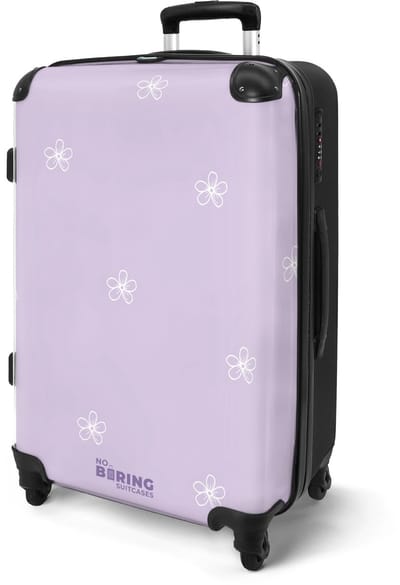 NoBoringSuitcases.com® - Koffer groot - Rolkoffer lichtgewicht - Paars met witte bloemetjes - Vakantie reiskoffer met 4 wielen - Grote trolley XL - Travel suitcase large - 20 kg bagage - Ruimbagage medium met TSA slot