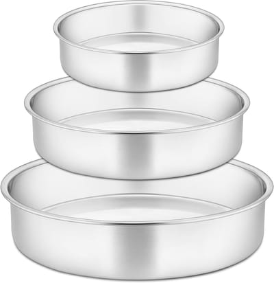 Set van 3 Ronde Cakevormen van RVS - 11/17/21 cm - Ideaal voor Verjaardagen, Bruiloften en Feestdagen - Lekvrij, Niet-toxisch en Gezond