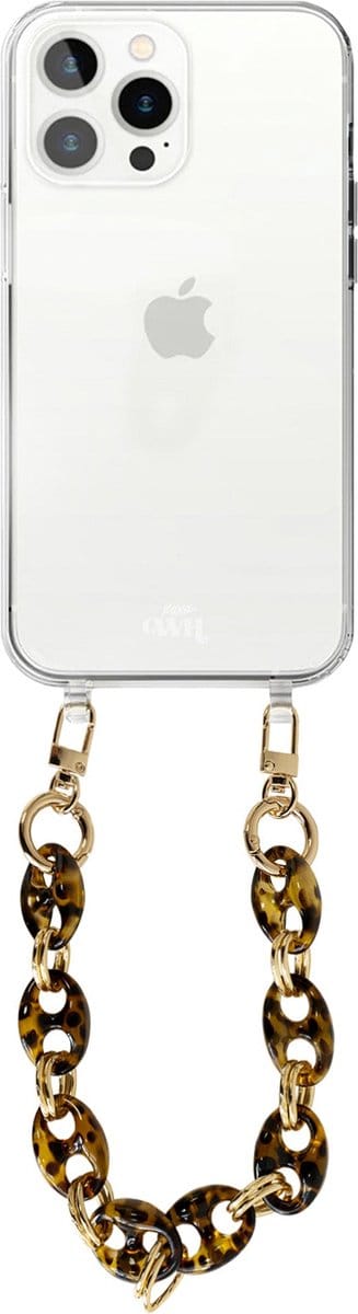 xoxo Wildhearts silicone case met koord - Transparant telefoonhoesje met koord - telefoonketting - Marble Brown - Kort koord - Cord Case - geschikt voor Apple iPhone 15 Pro Max hoesje - Ketting met marmere look - marmer - bruin