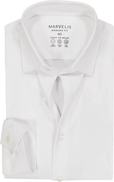 MARVELIS modern fit overhemd - tricot - wit - Strijkvriendelijk - Boordmaat: 39