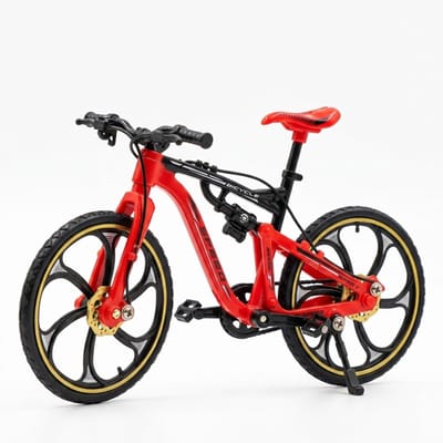 Rood zwart kunststof modelbouw miniatuur mountainbike fiets model bouw set DIY met vering en mechanische details bureau decoratie display model