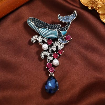 Creatieve Elegante Vrouwen Barok Glazuur Walvis Kristal Spelden Badges Vintage Stijl Zee Dieren Hanger Broches Reversspeld Voor Dames Cadeau gray