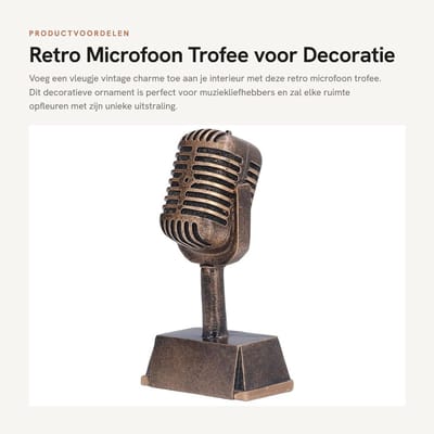 Dailygoods- Microfoon Retro - Vintage Trofee - Decoratie Woonkamer - Tafel Ornament - Huisdecoratie - Kunststof Model