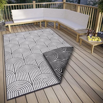 Flycarpets Laagpolig Binnen & Buitenkleed Omkeerbaar vloerkleed - Pangli - Zwart - 240x330 cm