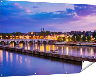 Gards Tuinposter Maastricht Maas Rivier bij de Sint Servaasbrug - 150x100 cm - Tuindoek - Tuindecoratie - Wanddecoratie buiten - Tuinschilderij