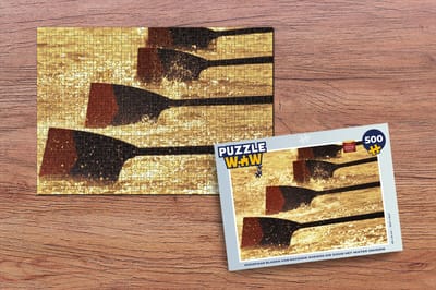 Puzzel Roeispaan bladen van racende roeiers die door het water snijden - Legpuzzel - Puzzel 500 stukjes