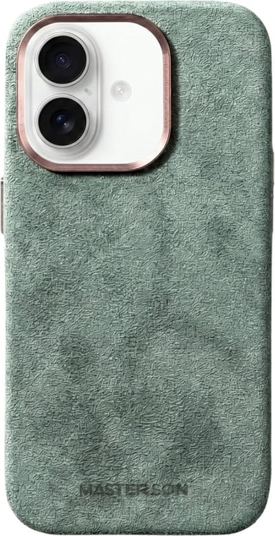 Mastersøn - Cyaan Telefoonhoes geschikt voor Apple iPhone 16 Pro Max – Alcantara Case – Magsafe - Hoesje - Azure Mirage