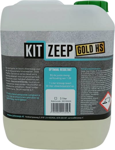 Kitzeep Gold HS afwerkzeep - 5 liter can - pH7 neutraal - voor gladstrijken en afwerken kitvoegen