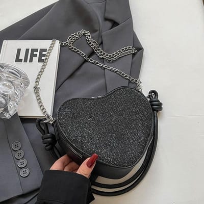 Glanzende Meisje Hartvormige Tas voor Vrouwen Nieuwe Mode Liefde Tas High-end Mode Ketting Schouder Crossbody Tas gray