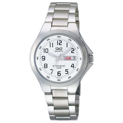 Q&Q A164J204Y - Horloge - Polshorloges - Analoog - Unisex - stalen band - Rond - Staal - Cijfers - Datumaanduiding - Zilverkleurig